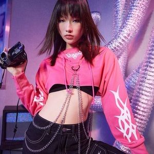 SHEIN Anime Graphic Chain Crop Hoodie